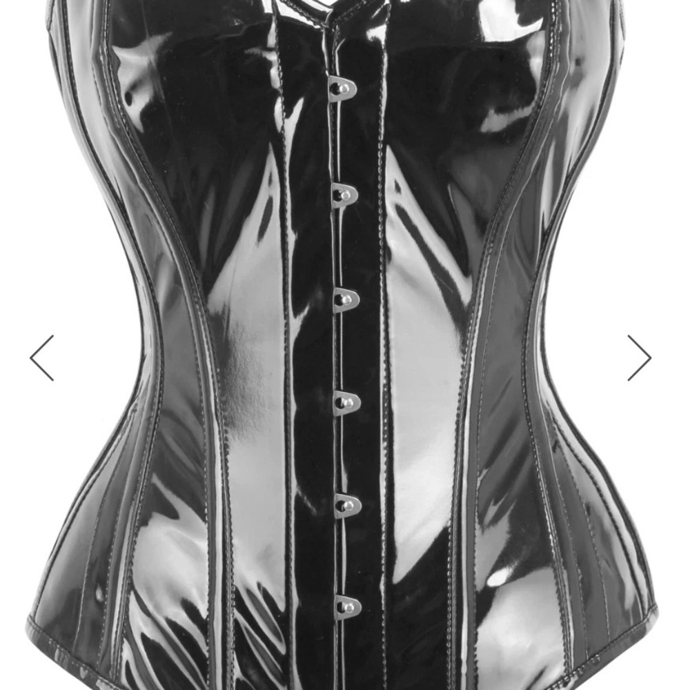 Steel Boned Black PVC Waist Trainer Overbust Corset Story Size 18 Corset